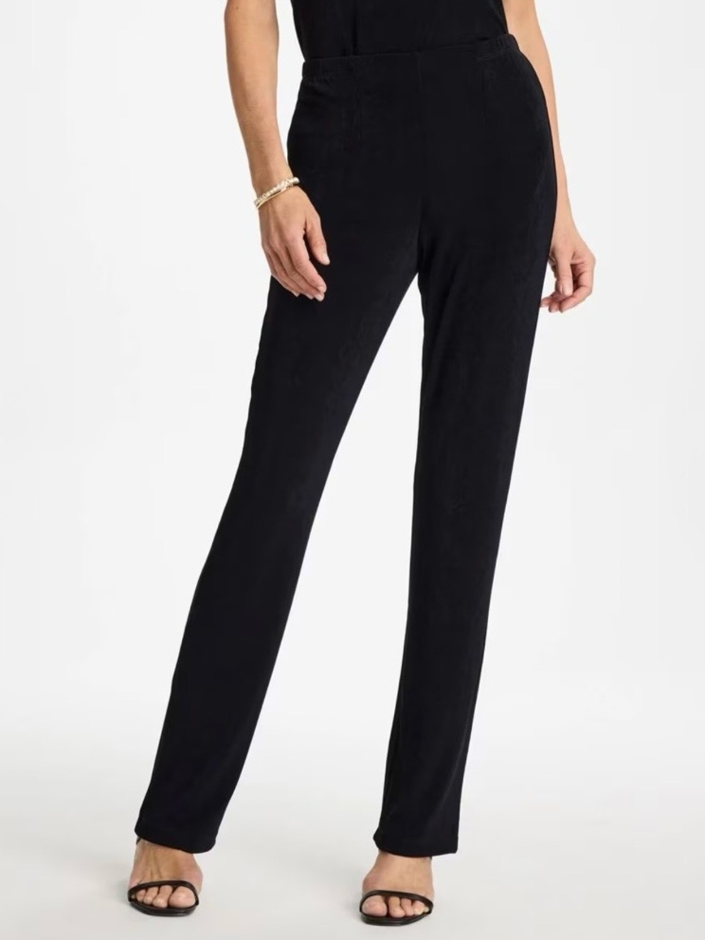 Chicos Travelers Knit Straight Leg Pants Size 2 L Slinky 30” Pull On Minimalist